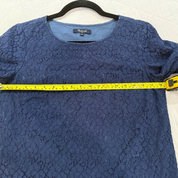 Madewell Navy Blue Lace Short Sleeve Blouse Top Scalloped Hem Size Small - Picture 6 of 16